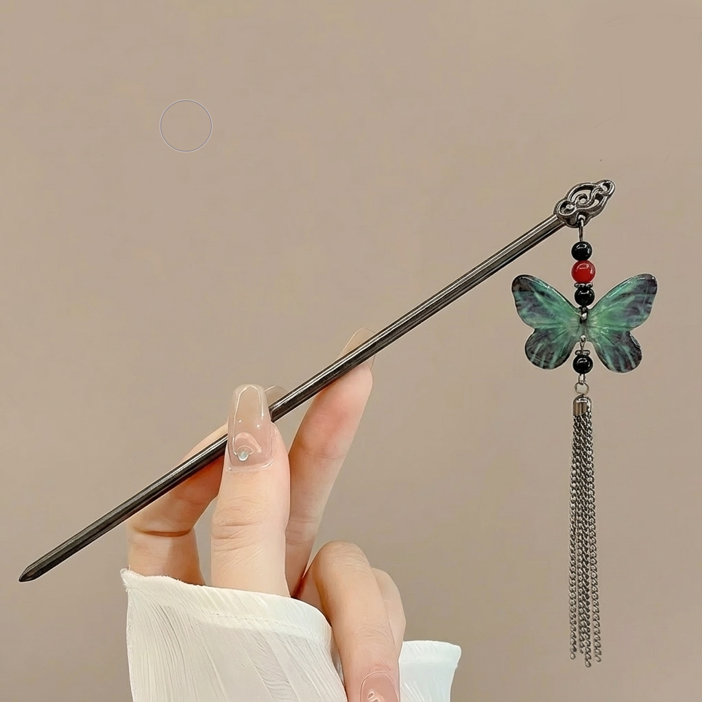 Crystal Green Butterfly Tassel
